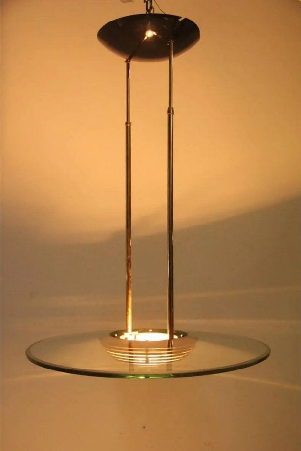 Vintage 70s plafondlamp Fratelli Martini 51026, 300W, Ophalen, Vintage, Verstelbaar, Glas