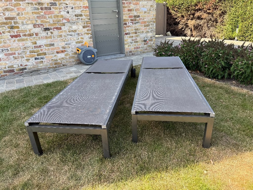 Set van 2 tuin ligbedden., Tuin en Terras, Ligbedden, Ophalen, Gebruikt, Aluminium, Verstelbaar