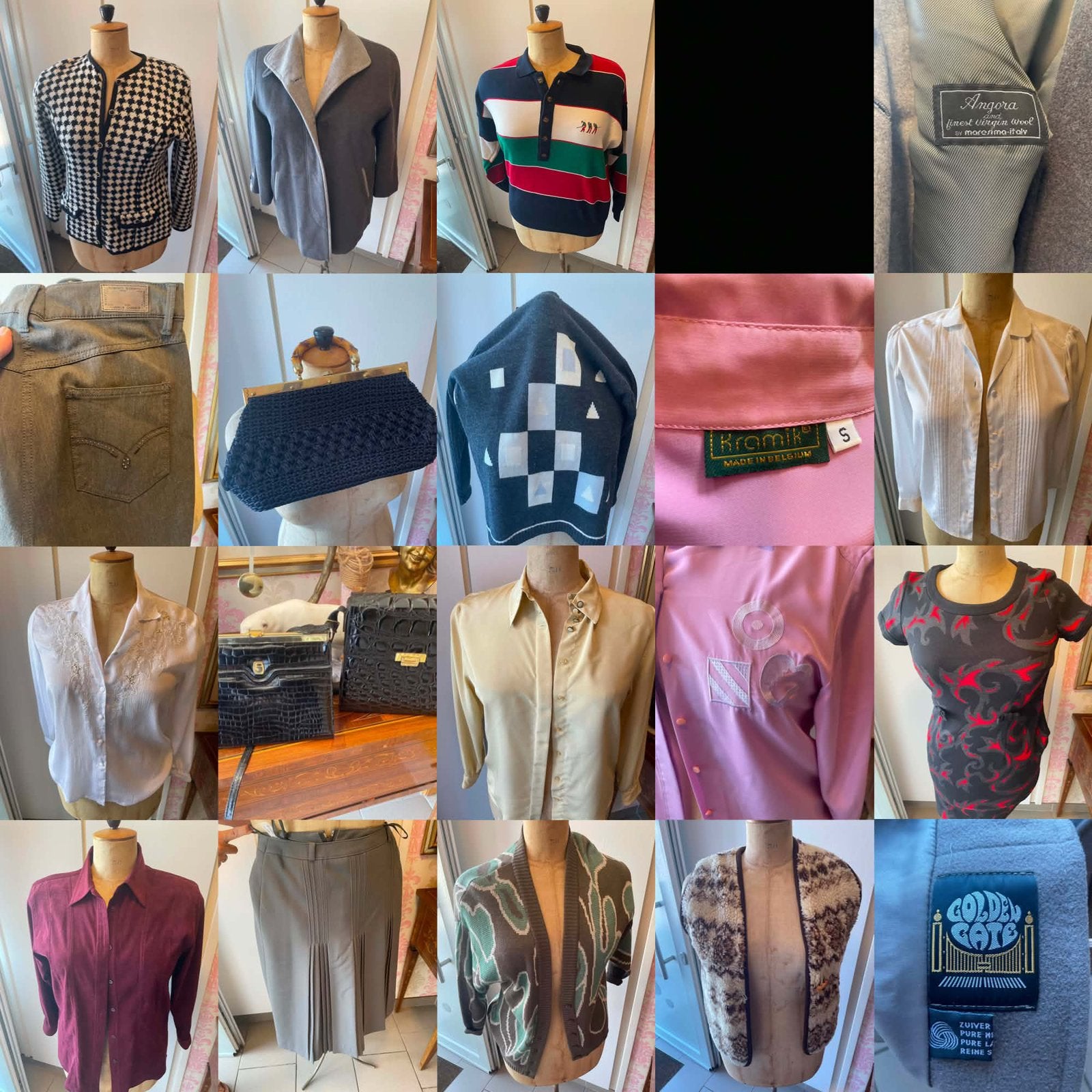 Lot vintage dames kleding + handtassen 65 stuks, Ophalen, Gedragen