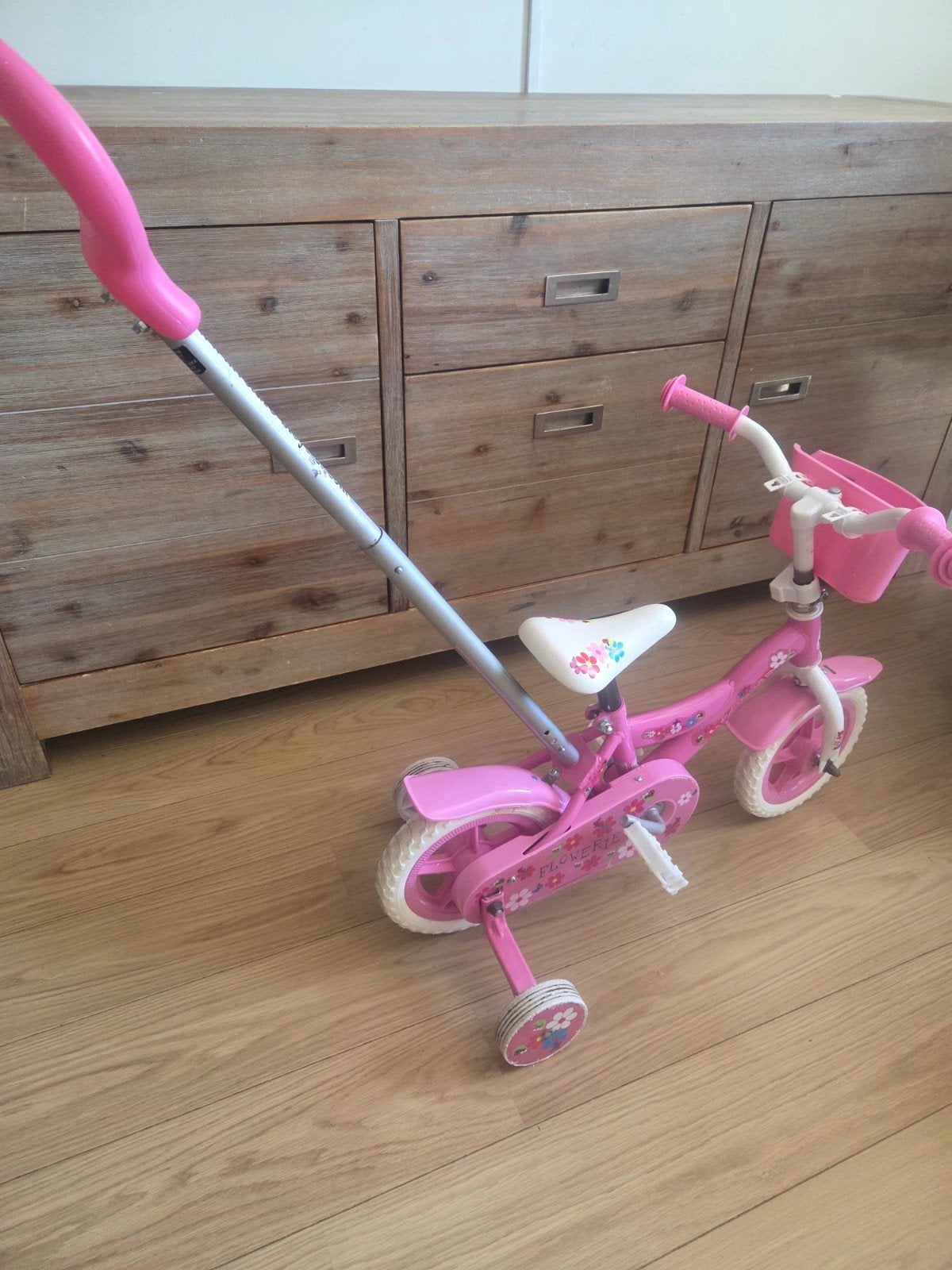 Flower Roze Fiets Girl 10Inch, Ophalen, Duwstang