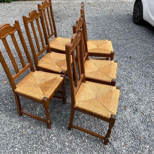 6 massief eikenhouten stoelen en stevige kwaliteit biezen, Huis en Inrichting, Stoelen, Ophalen, Gebruikt, Vijf, Zes of meer stoelen