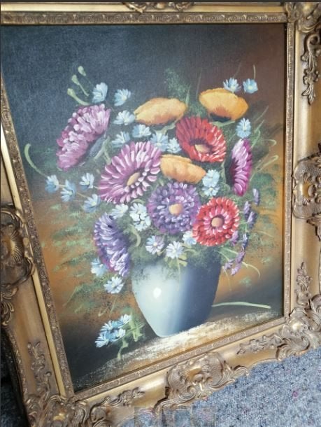 vintage stilleven op canvas kleurrijk 60-70er jaren, Antiek en Kunst, Ophalen