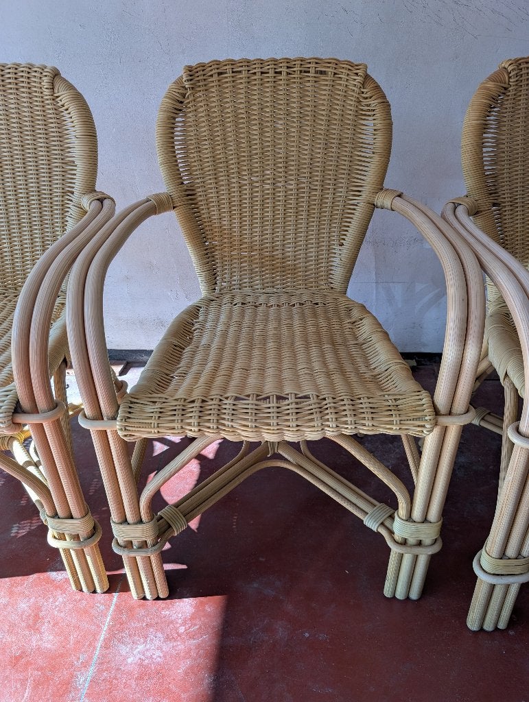 Set van 6 stoelen, Huis en Inrichting, Stoelen, Gebruikt, Vijf, Zes of meer stoelen, Hout, Kunststof, Bruin, Ophalen
