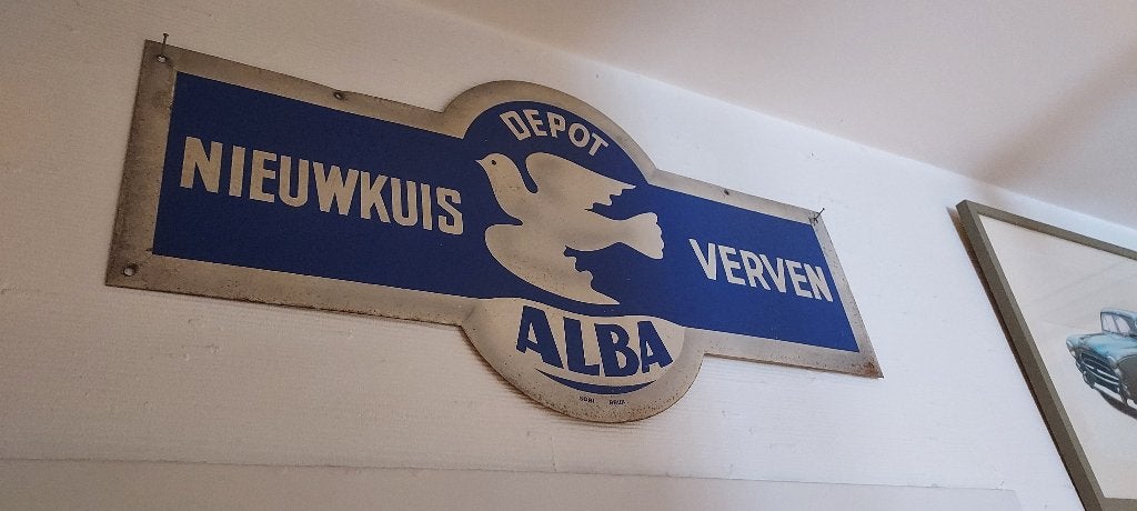 oud reklamebord "Alba, verven, nieuwkuis", Verzamelen, Verzenden, Gebruikt, Reclamebord