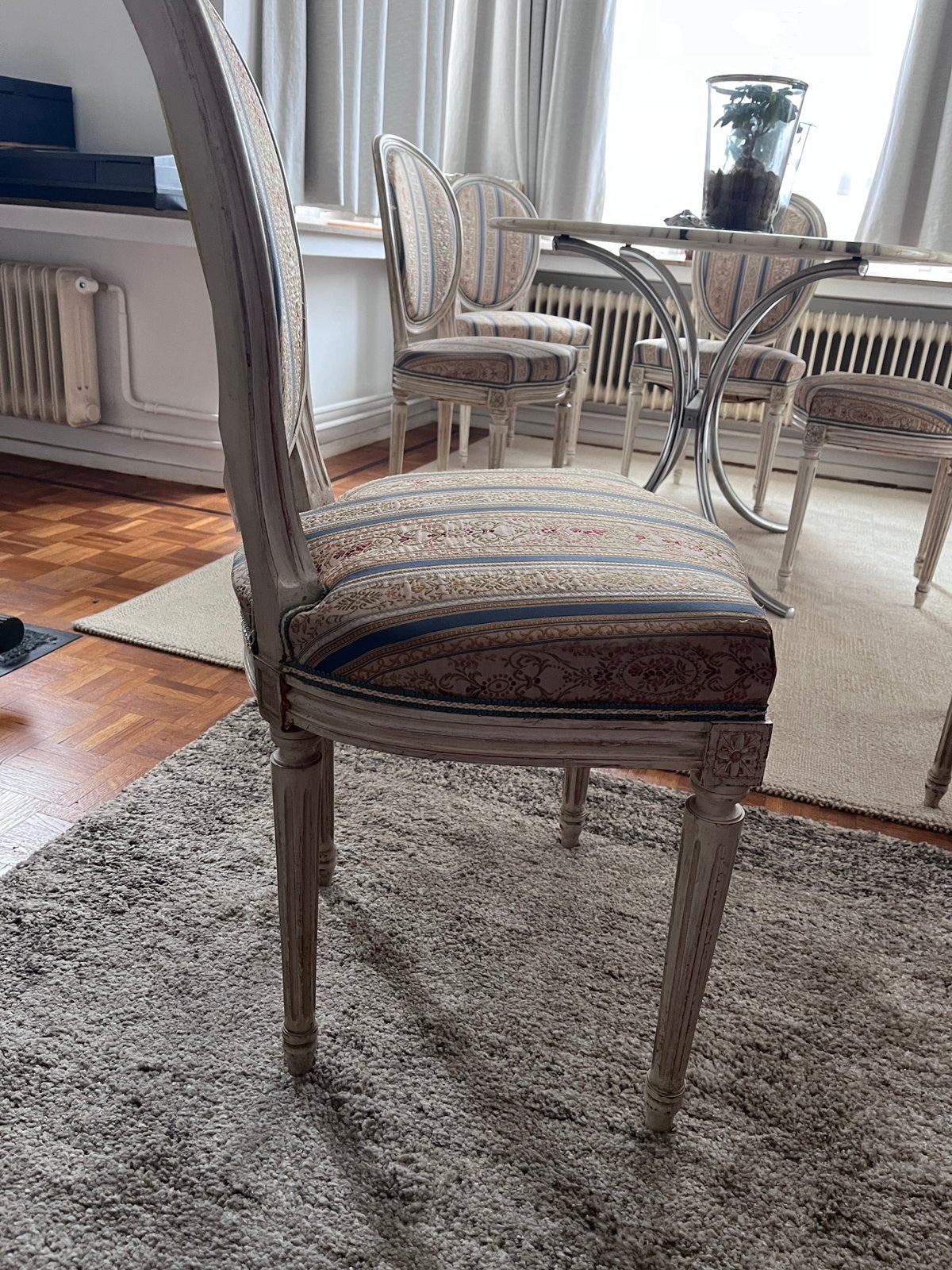 Lot de 6 chaises anciennes de style Louis XVI, Maison & Meubles, Comme neuf, Enlèvement, Bois, Bleu