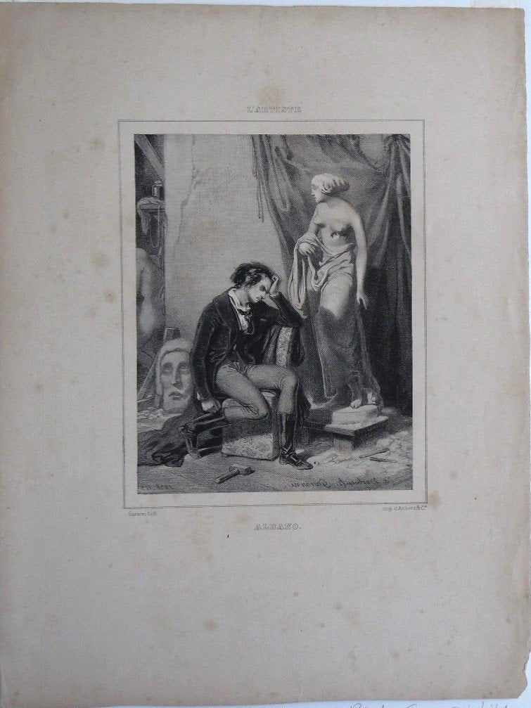 Paul Gavarni litho sur blanc "Albano", uitgave l'Artiste, Original, Enlèvement, Portraits et figures, Lithographie