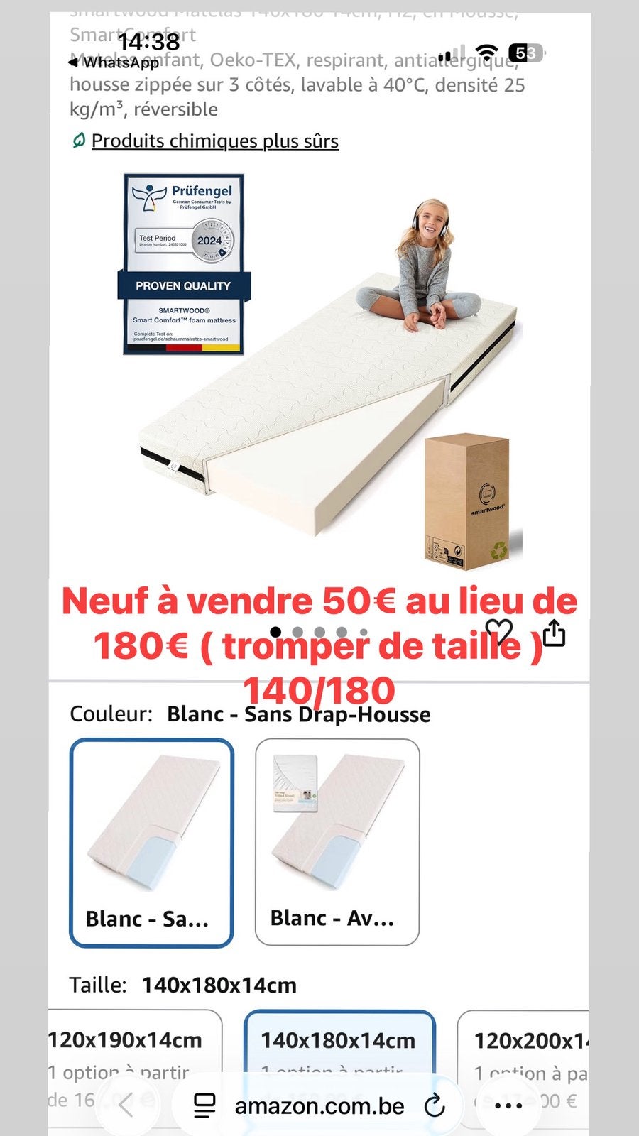 Matelas neuf deballer, Maison & Meubles, Chambre à coucher | Matelas & Sommiers, Neuf, Matelas, 140 cm, Enlèvement