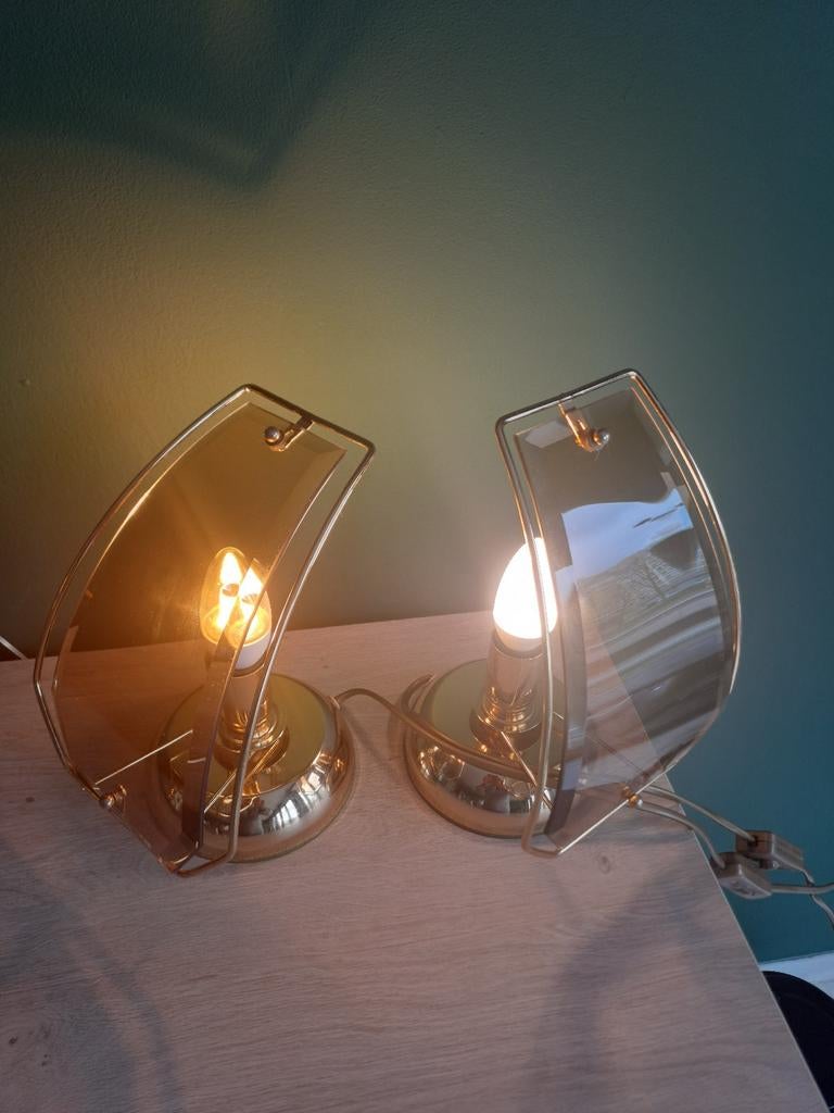 2 Vintage tafellampen nachtlampen met rookglas, Ophalen