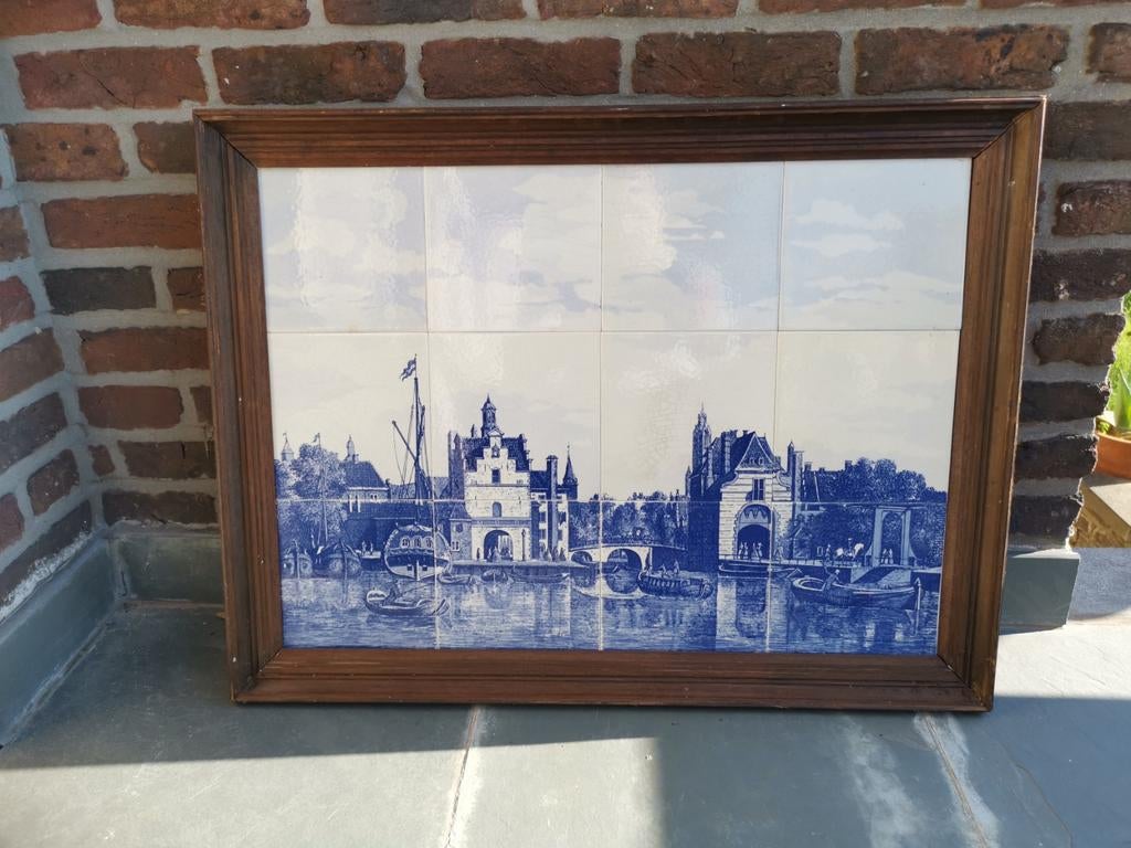 2 kaders met Delfse tegels, Antiek en Kunst, Ophalen