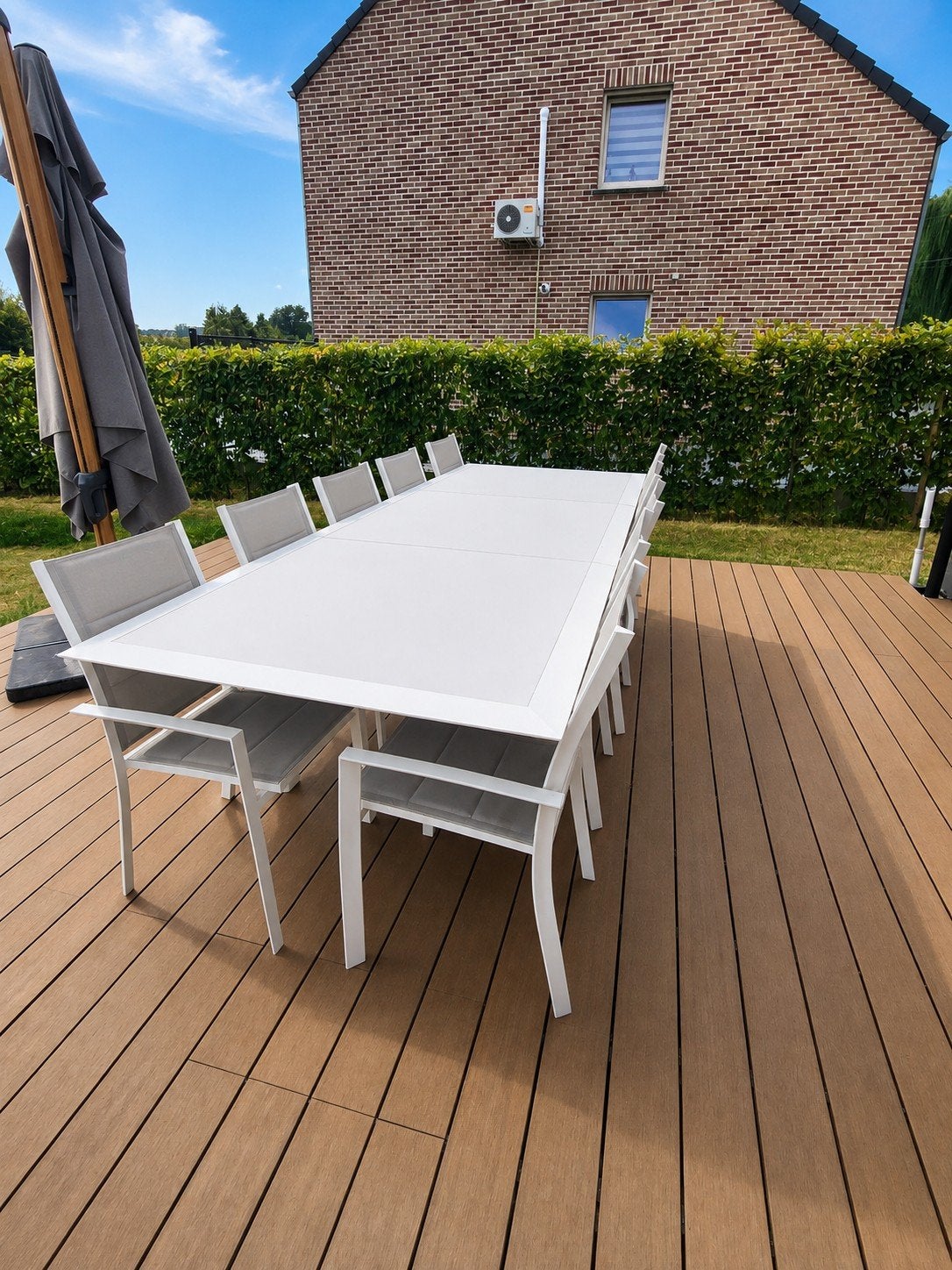 Table de jardin extensible ALLURE 12p + 10 fauteuils, Jardin & Terrasse, Table à dinner, Aluminium, Comme neuf, Enlèvement