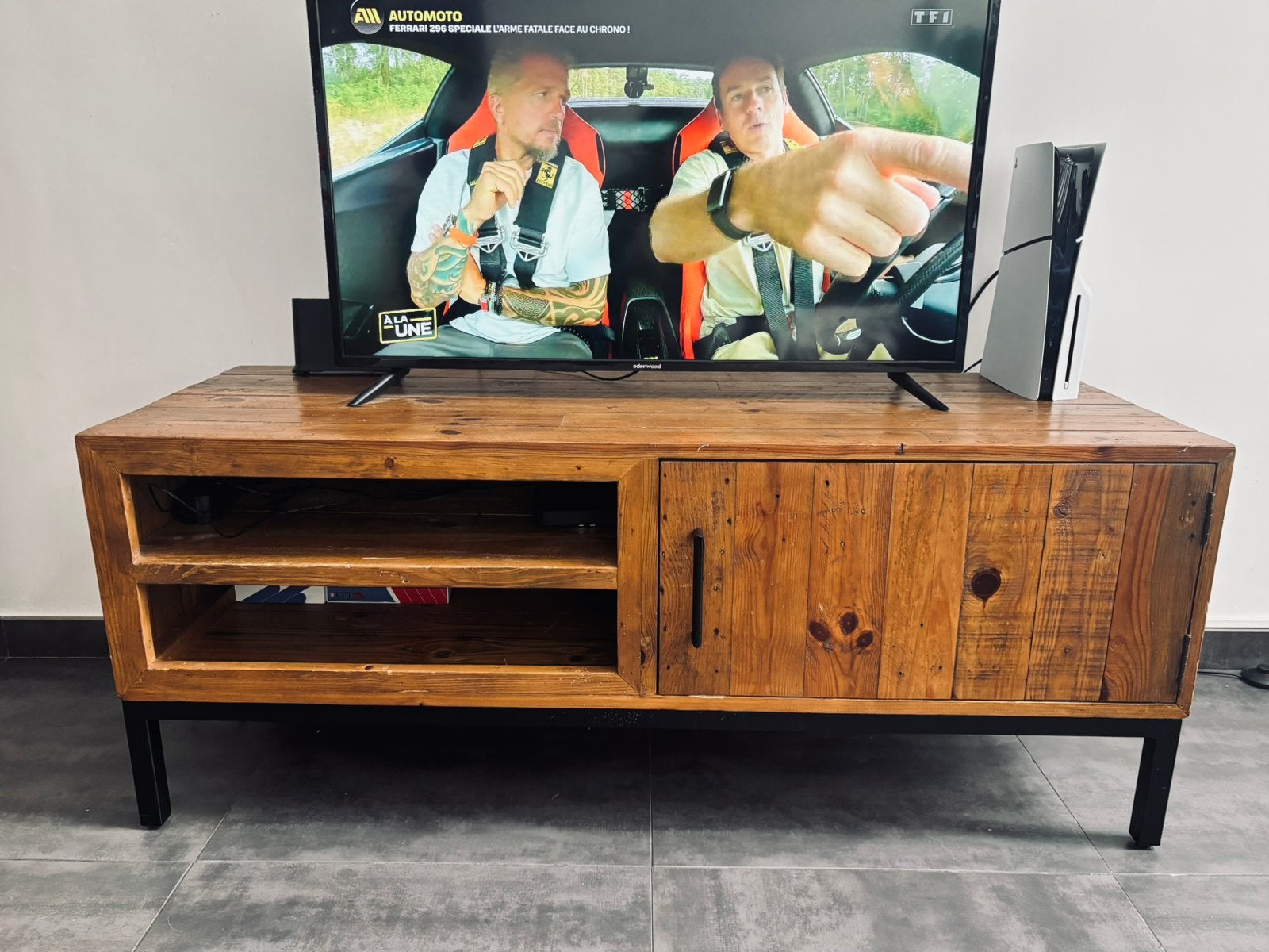 Meuble TV bois et metal, 25 à 50 cm, Moins de 100 cm, Autres essences de bois, 100 à 150 cm