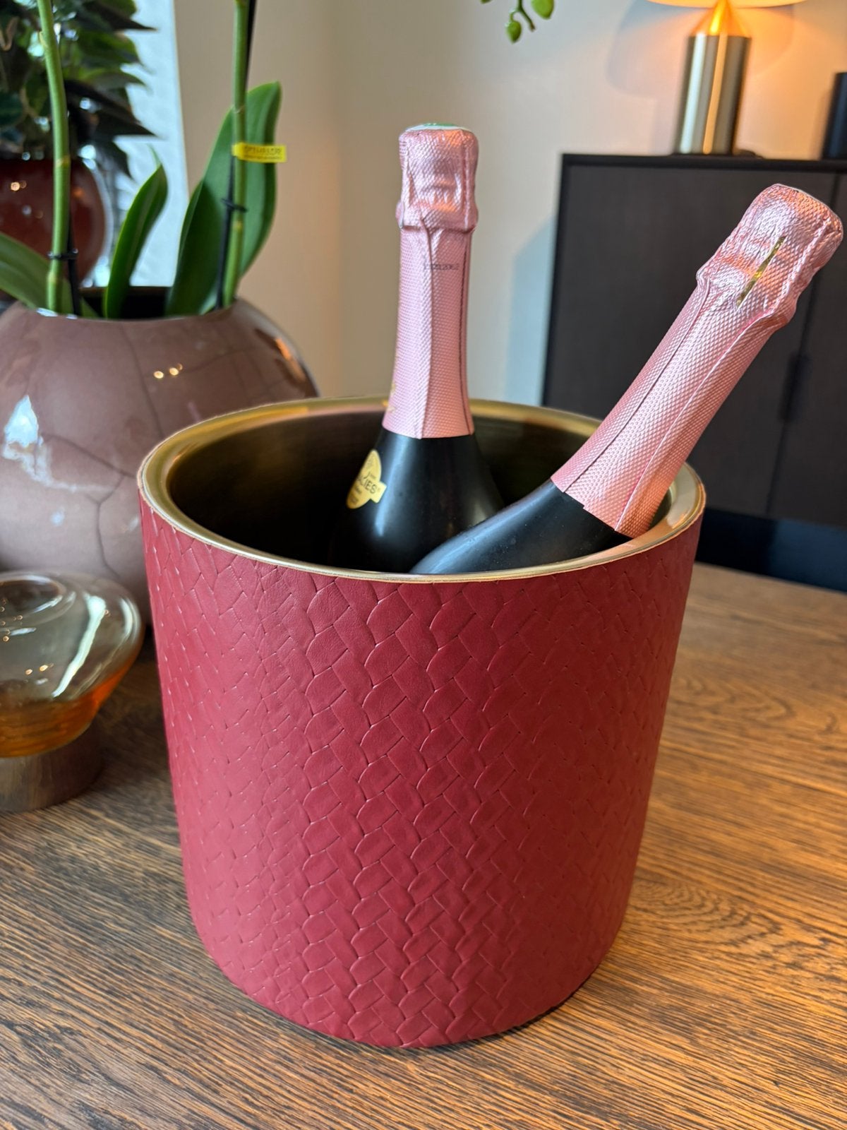 Luxe Flamant Wijnkoeler / Champagnekoeler –  Leder & Messing, Ophalen of Verzenden, Nieuw