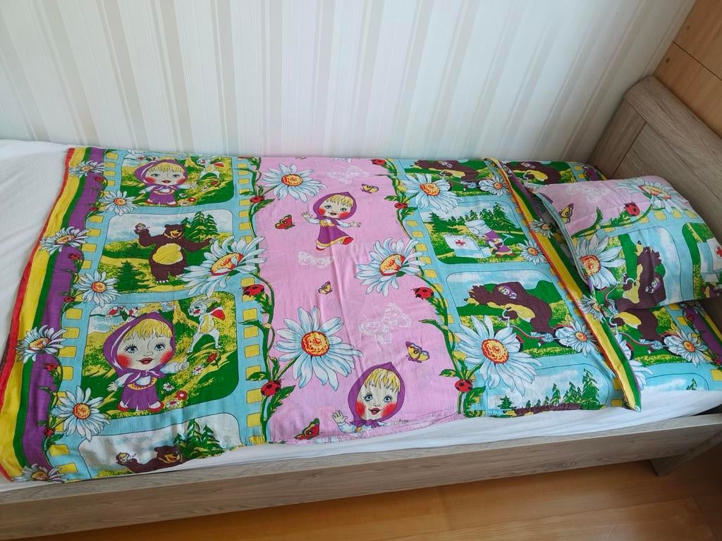 beddengoed babybed: Dekbedovertrek 144x95+lakens+kussensloop, Enlèvement ou Envoi, Rose, Housse de couette, Utilisé