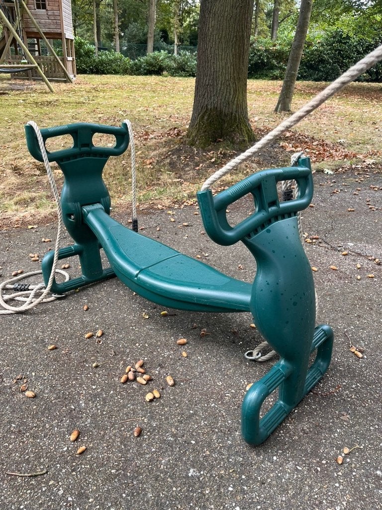kwalitatieve kunststof duo-schommel groen, Kinderen en Baby's, Speelgoed | Buiten | Speeltoestellen, Ophalen, Gebruikt, Schommel