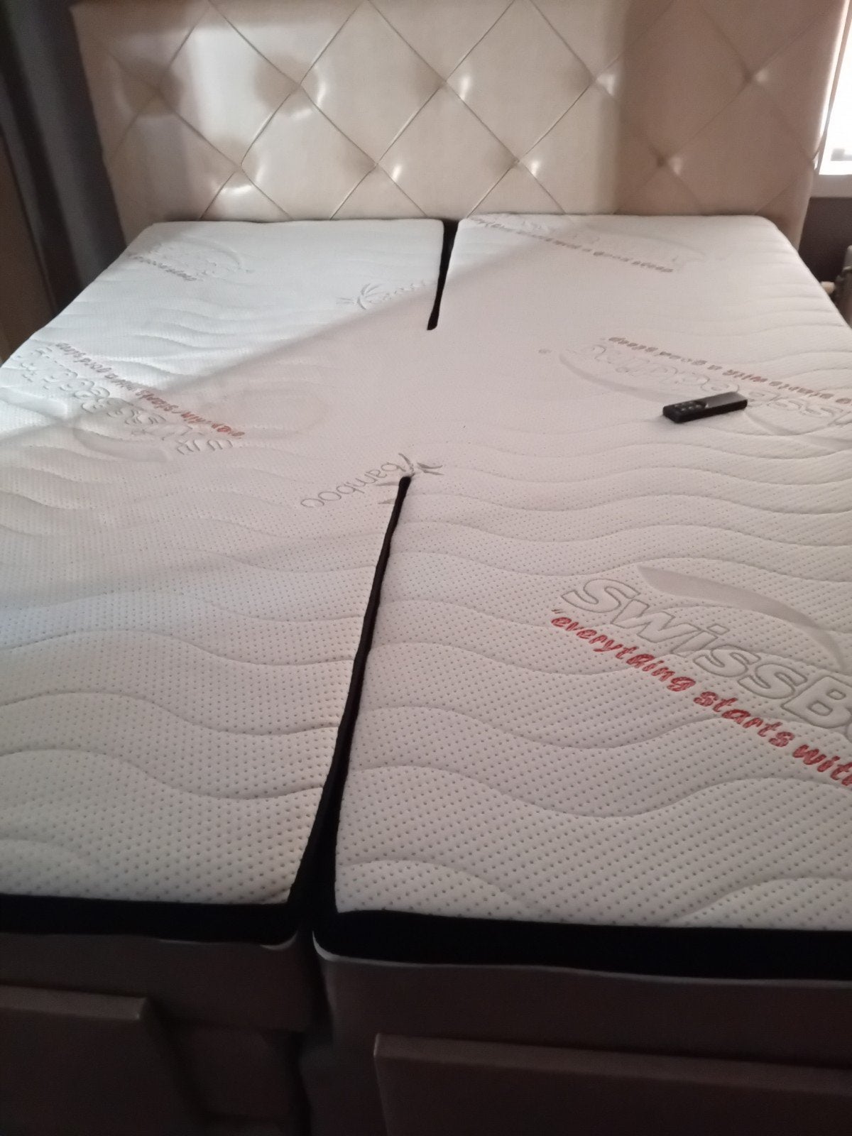 Volledig electrisch 2pers. Bed, Ophalen, Overige materialen, Verstelbaar, Beige