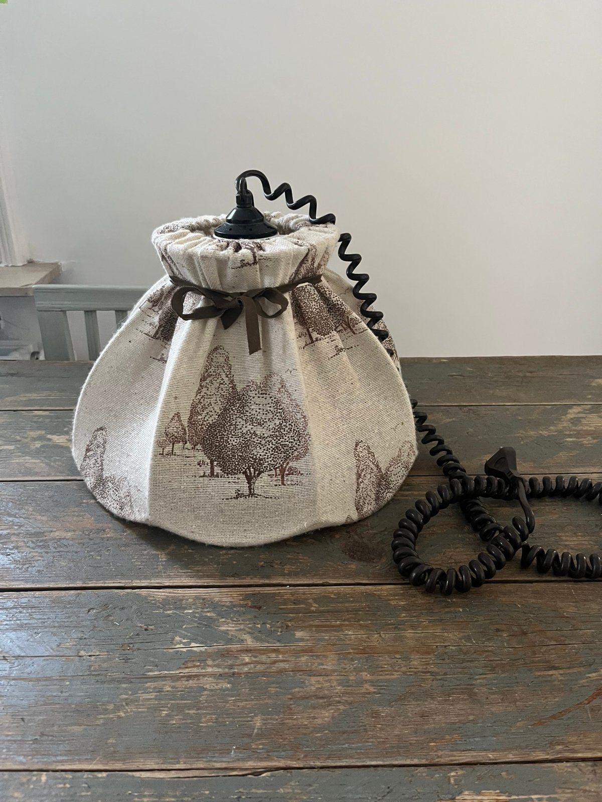 VINTAGE RETRO HANGLAMP LUSTER STOF  MOOI LICHT, Ophalen of Verzenden, Zo goed als nieuw, Metaal, E27 (groot)