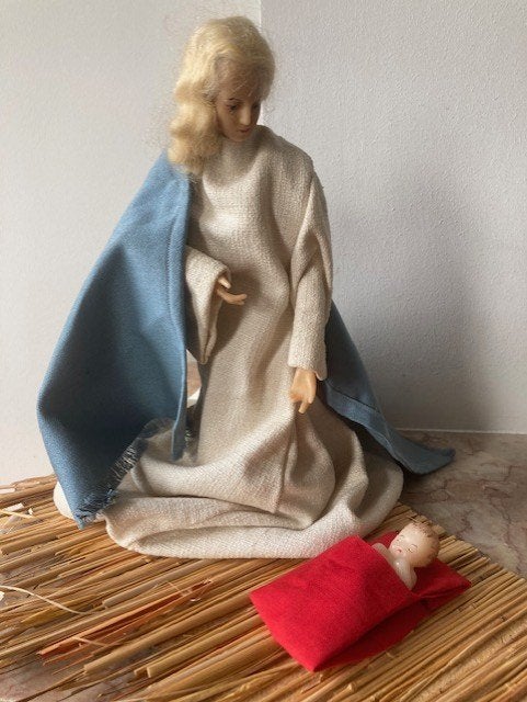 Kerststal / Kerstgroep Maria met Kindje Jezus in was, Antiek en Kunst, Ophalen of Verzenden