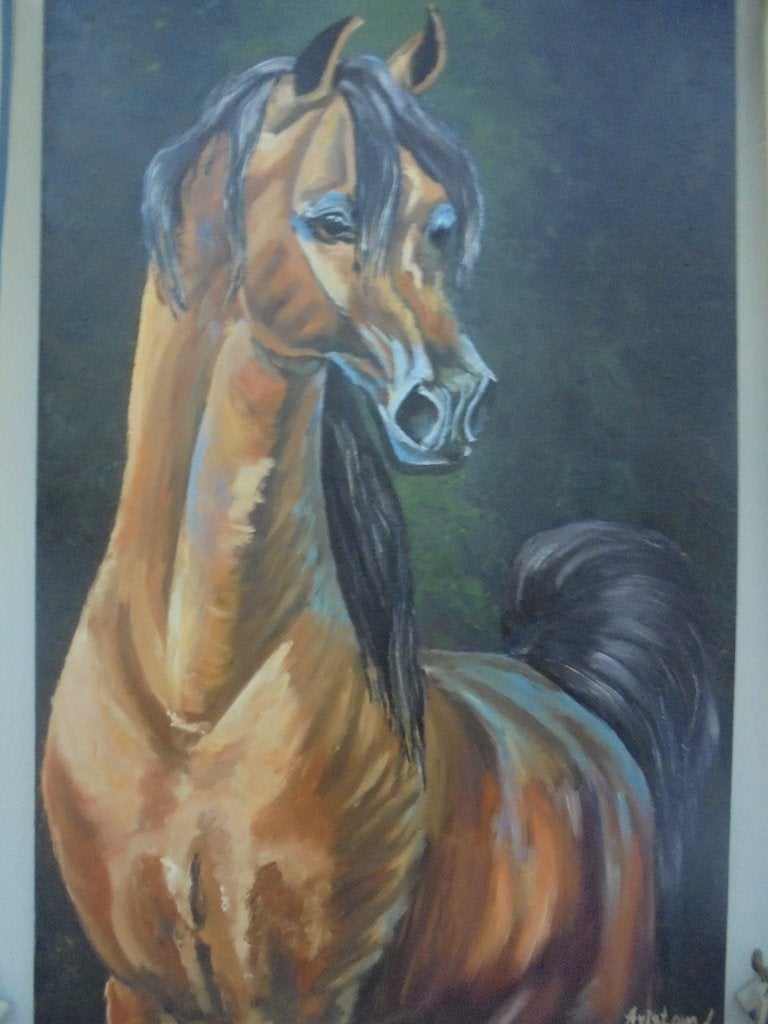 olieschilderij Brown Horse (H110 x B75), Antiquités & Art, Art | Peinture | Classique, Enlèvement