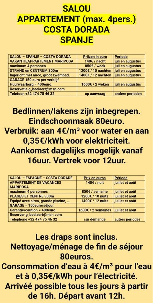 Salou tot max 4 personen aan de Costa Dorada te Spanje, Vakantie