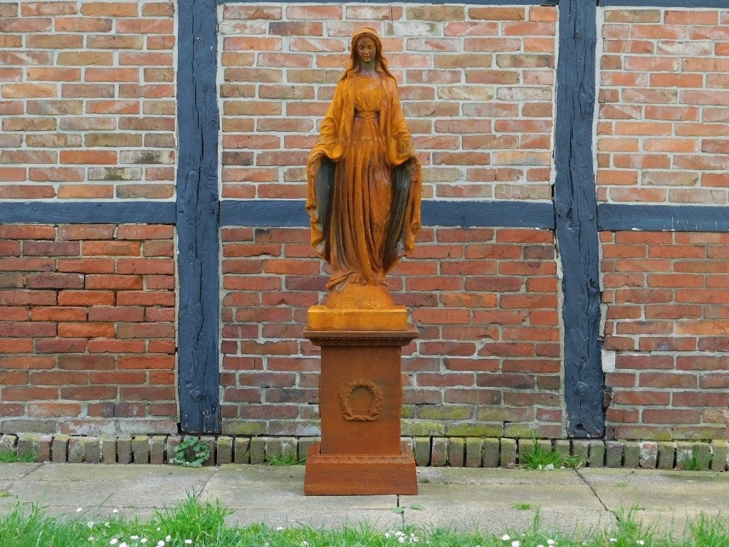 Beeld Maria op Sokkel - 180 cm - Gietijzer, Tuin en Terras, Ophalen of Verzenden, Metaal, Mensenbeeld