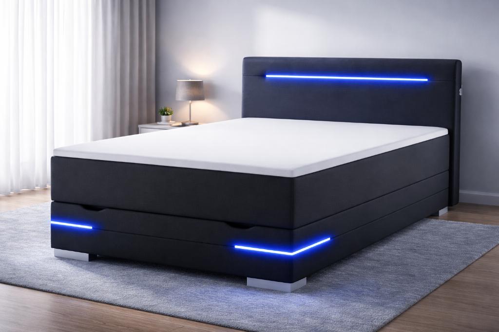 Boxspring Dallas 90x200 met opbergruimte en USB/LED-nieuw, Overige materialen, 90 cm, Eenpersoons, Verzenden