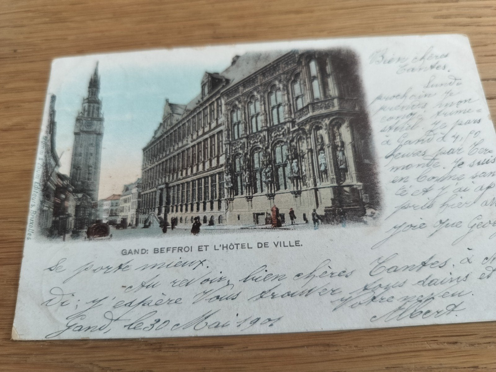 Carte postale en couleur de Gand, du beffroi et de l'hôtel d, Envoi
