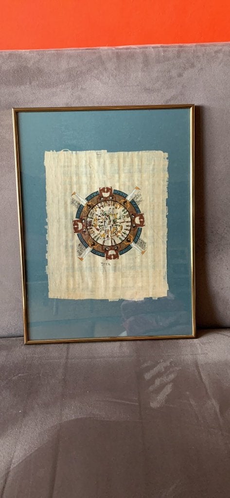 Papyrus met lijst (dierenriem) 30x40cm, Ophalen, Zo goed als nieuw, Ingelijst, Metaal