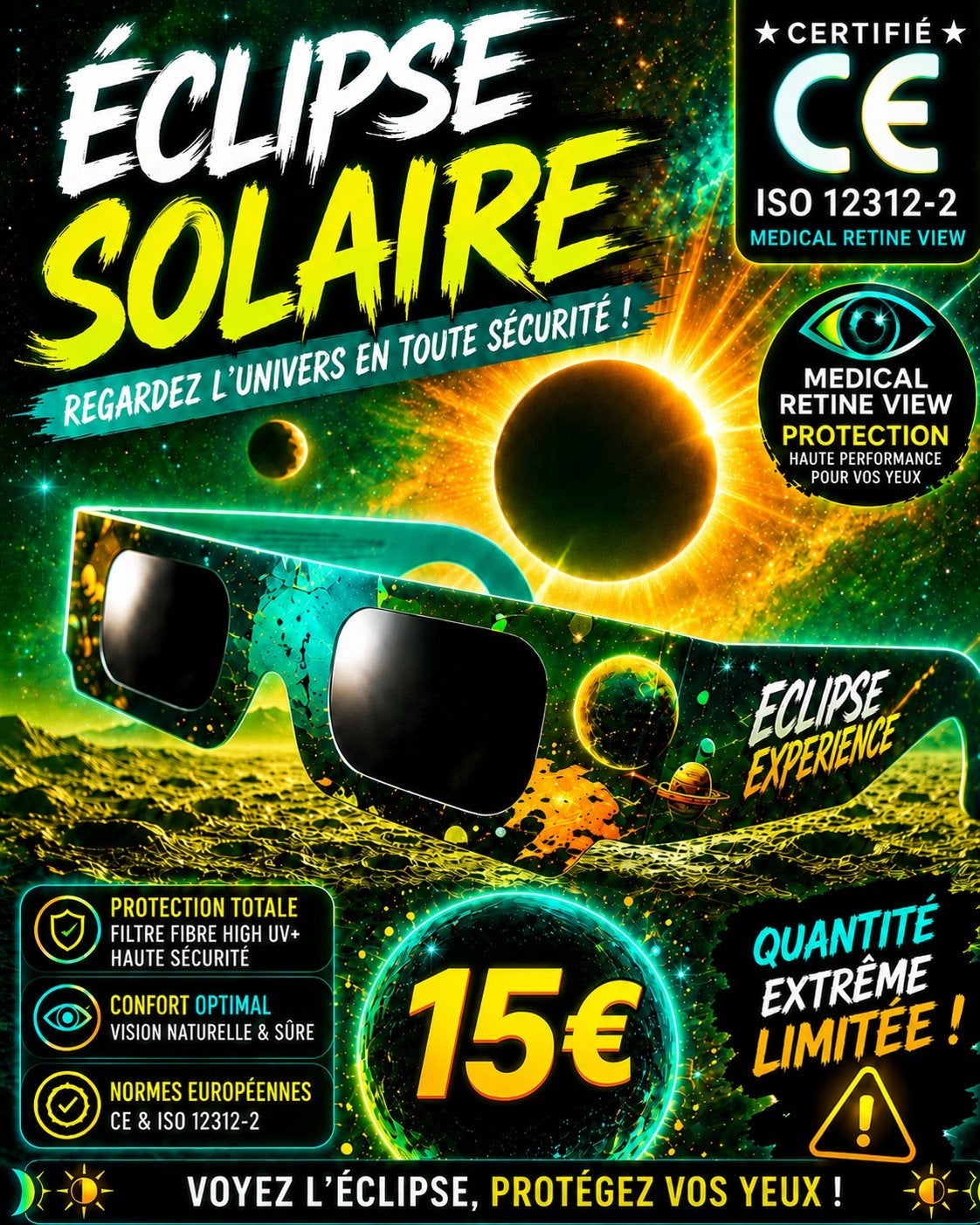 LUNETTE ÉCLIPSE SOLAIRE VERITABLE ISO 12312-2, Enlèvement