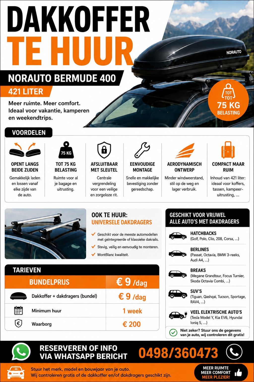 Dakkoffer & Dakdragers te huur – Ideaal voor vakantie, Auto diversen, Autohoezen, Zo goed als nieuw, Ophalen