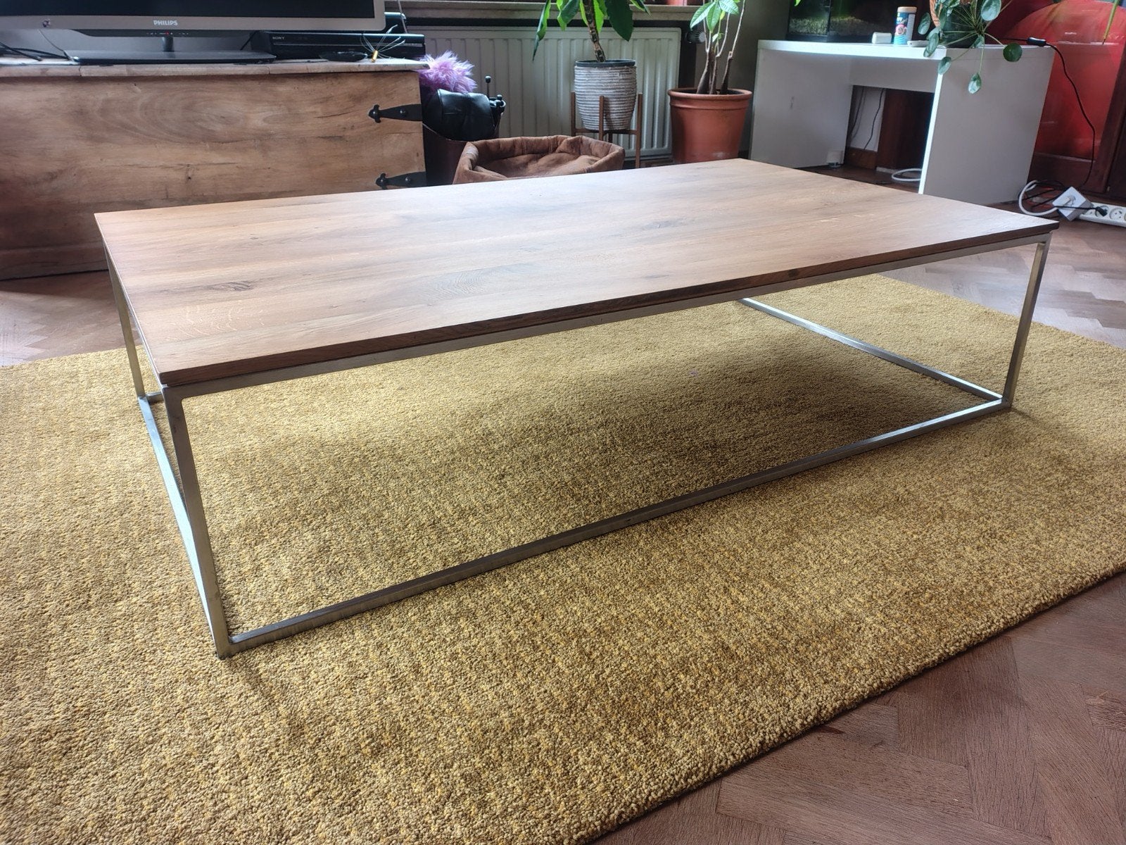 Etnicraft salontafel, Ophalen, 100 tot 150 cm, Eikenhout, 50 tot 100 cm