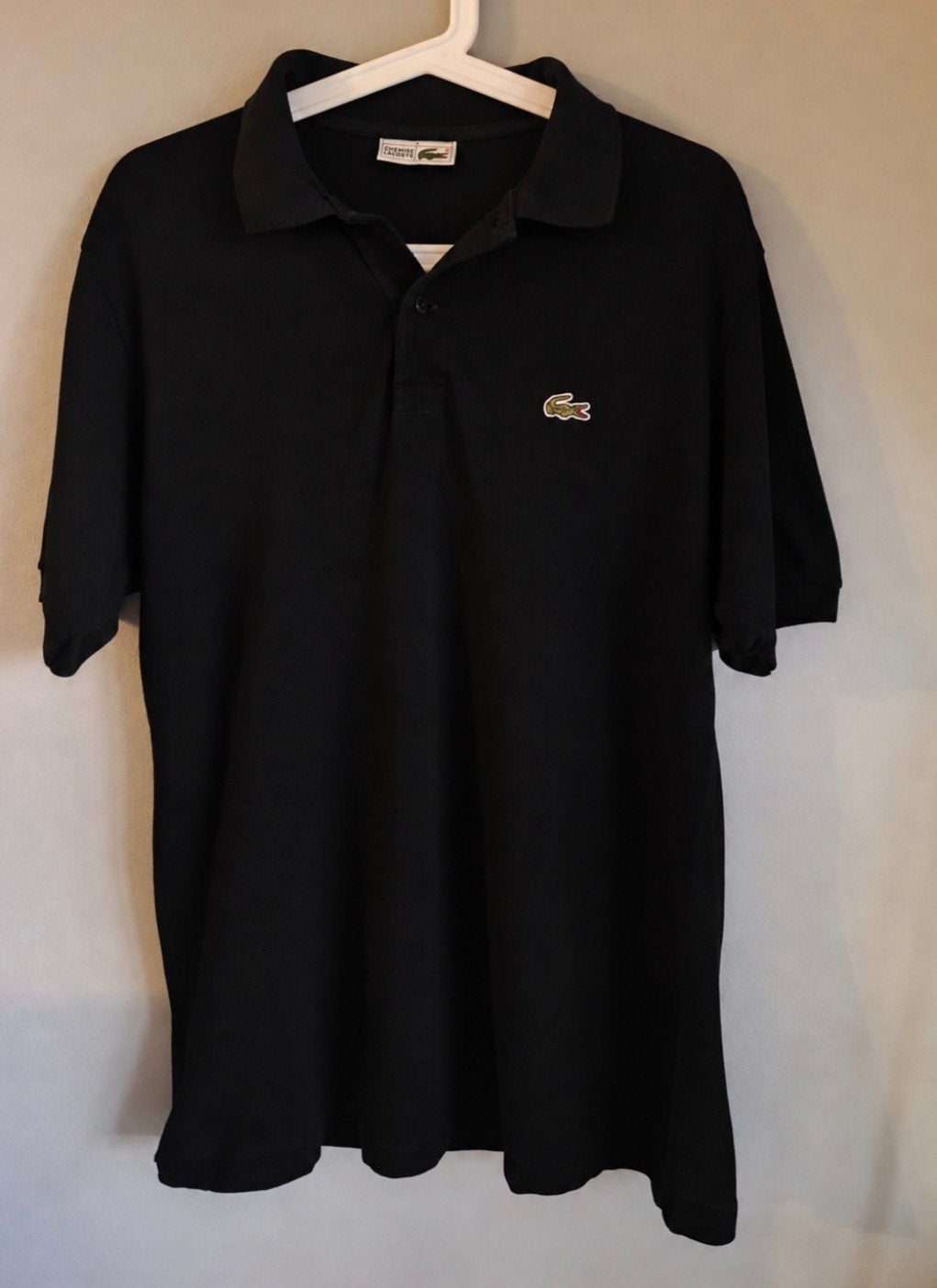 Polo Chemise Lacoste noir vintage – Taille 4 –, Enlèvement ou Envoi, Lacoste, Porté, Taille 48/50 (M)