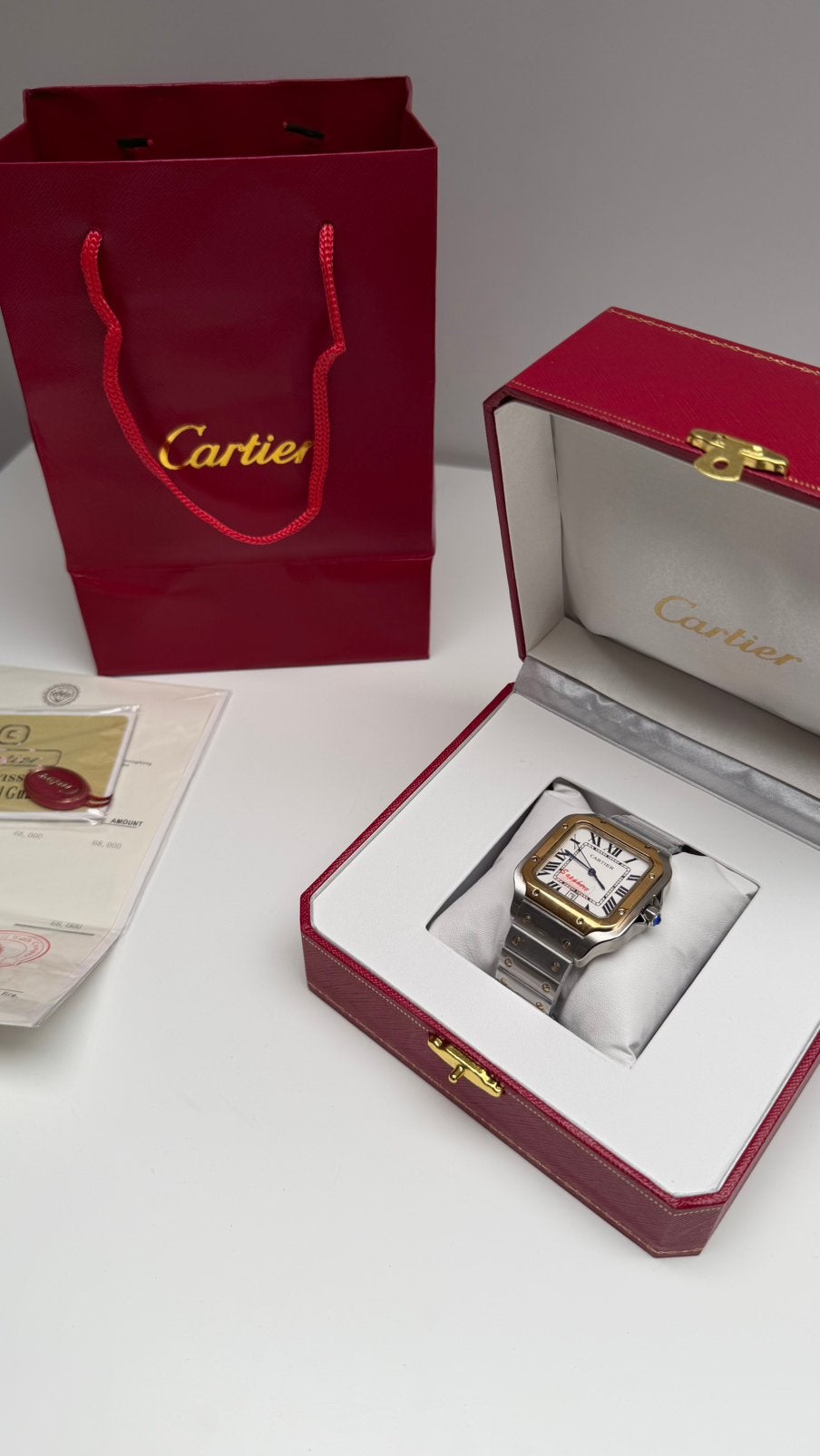 Montre Cartier Santos de Cartier en or argenté 40 mm, Enlèvement ou Envoi, Étanche, Neuf, Argent