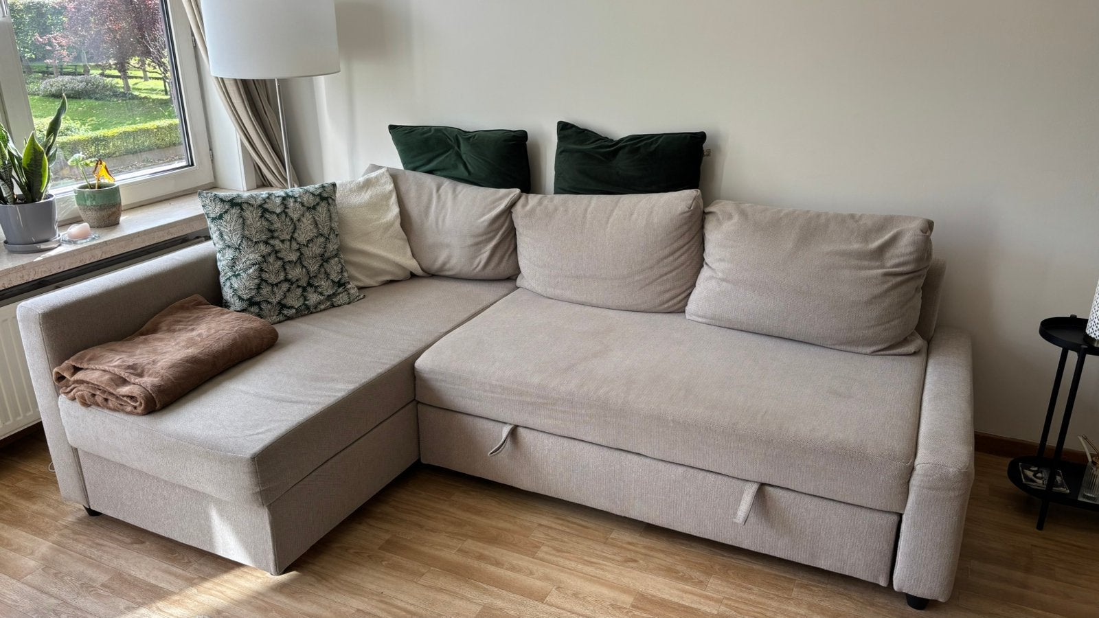 IKEA FRIHETEN Hoekslaapbank met Opbergruimte - Beige, Enlèvement, Utilisé