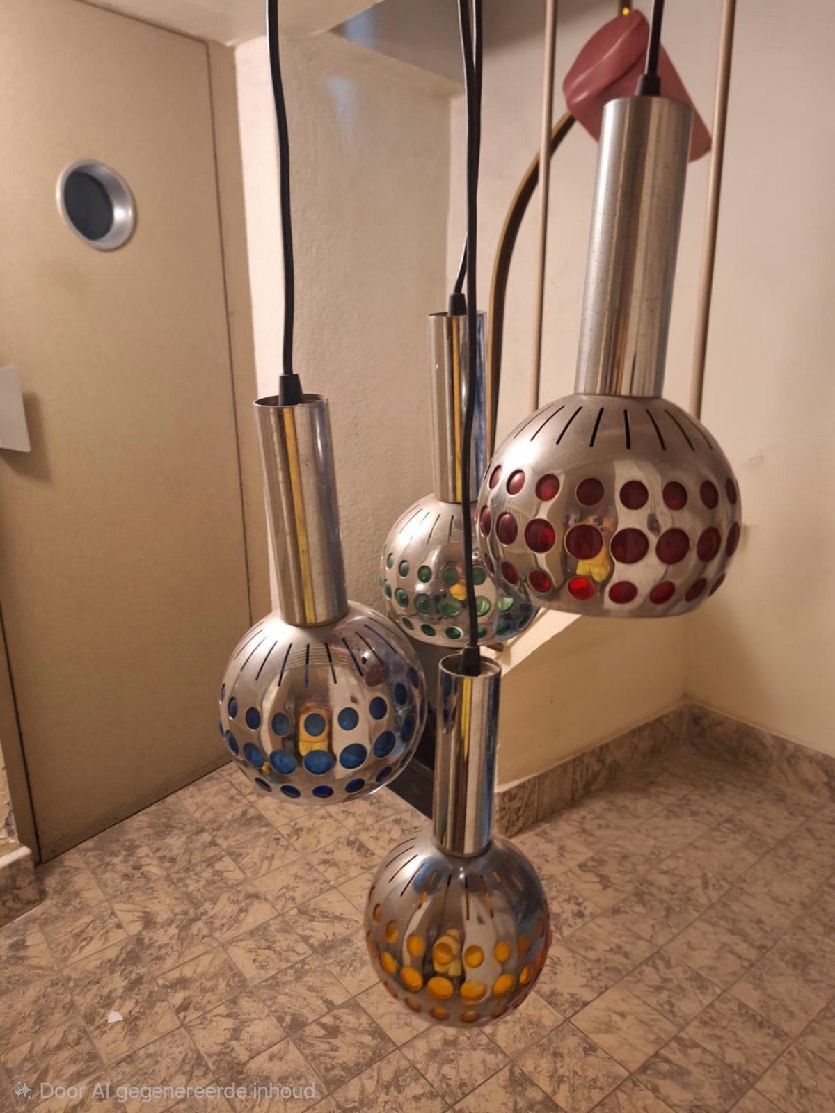 Vintage Space Age Cascade Hanglamp – Jaren 70 (4-Lichts), Enlèvement ou Envoi, Utilisé, Verre