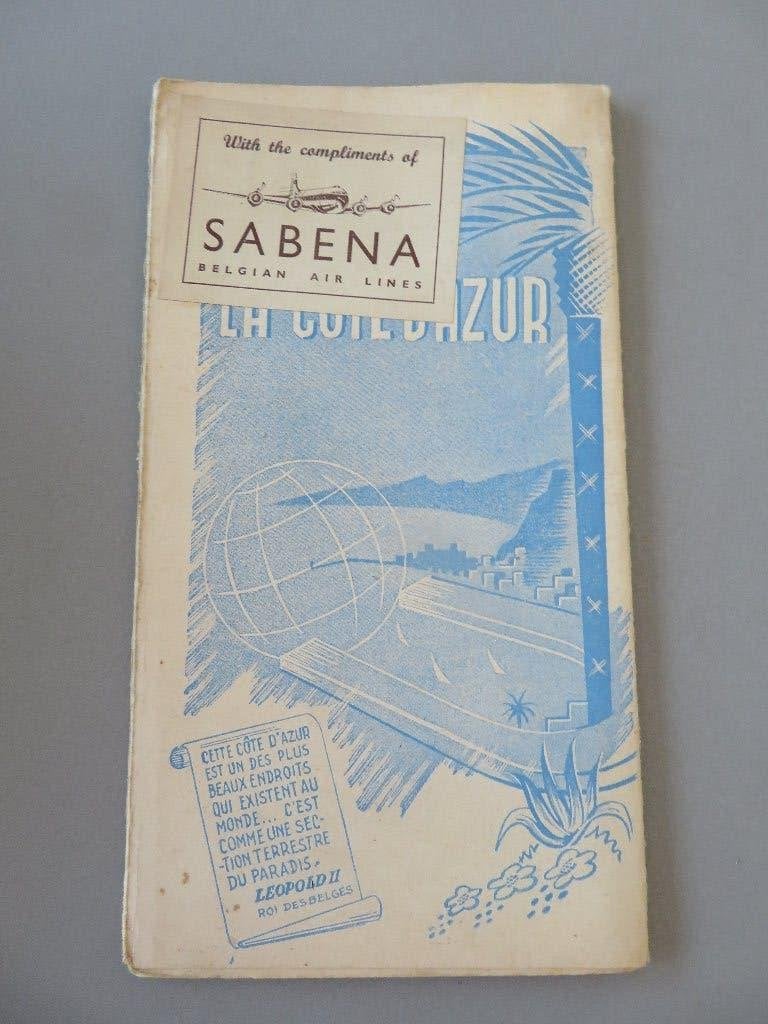 Oud Plan Kaart Cote D'Azur SABENA Belgian Air Lines label .., Verzamelen, Ophalen of Verzenden, Zo goed als nieuw