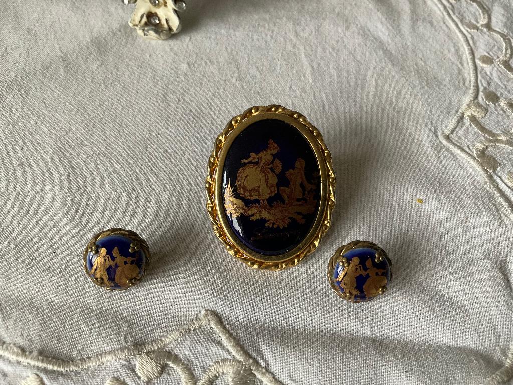 Oude broche en oorbellen Limoges, Enlèvement ou Envoi, Broche