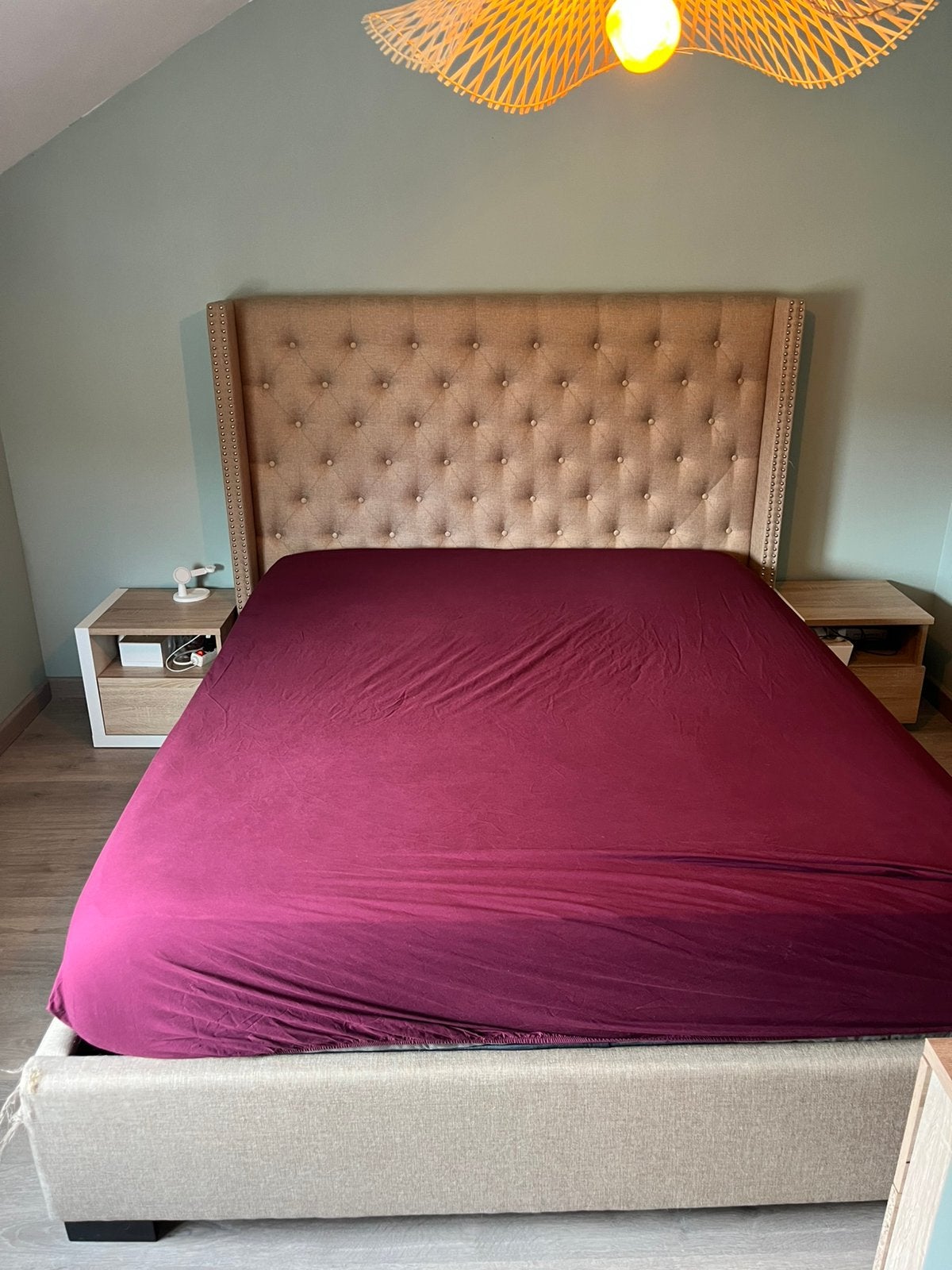 Lit 2 personnes, Maison & Meubles, Tissu, Beige, Enlèvement, Utilisé