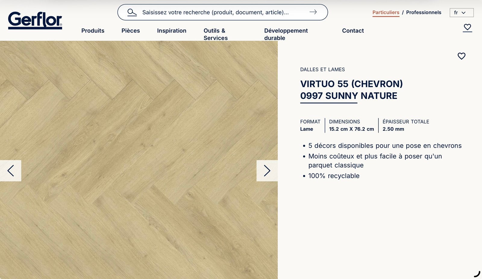 2 paquets de lames PVC GERFLOR + 1 presque complet, Enlèvement, Neuf, Chevron, Autres types
