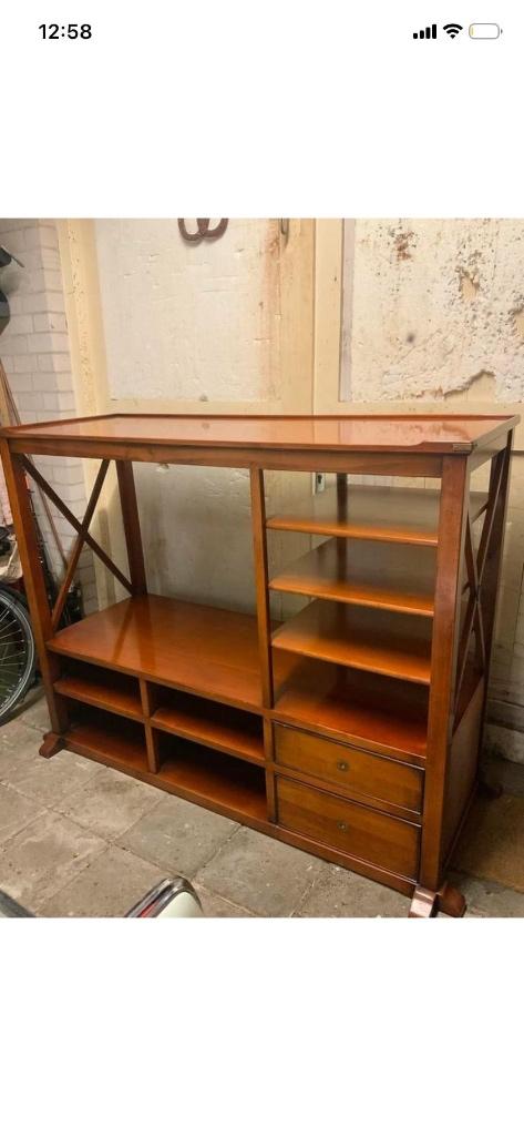 Prachtig (mahonie) houten TV meubel/ wandmeubel, Ophalen, 150 tot 200 cm, Zo goed als nieuw, Overige houtsoorten