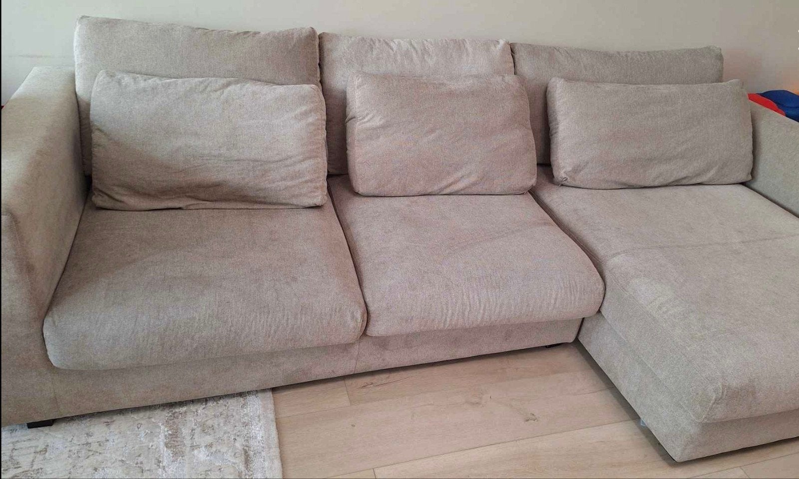 Stevige beige hoekzetel wasbare hoezen katvriendelijke stof, Maison & Meubles, Canapés | Salons, Enlèvement