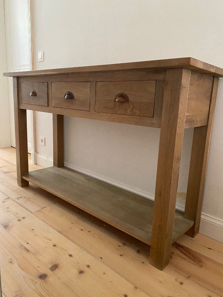 Flamant sidetable/console in verweerde eik, Ophalen, Eikenhout, Zo goed als nieuw, Minder dan 150 cm