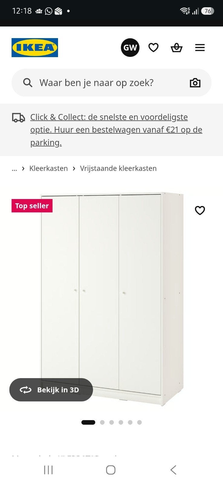 KLEPPSTAD witte kledingkast met 3 deuren, Huis en Inrichting, Kasten | Kleerkasten, Ophalen, Nieuw