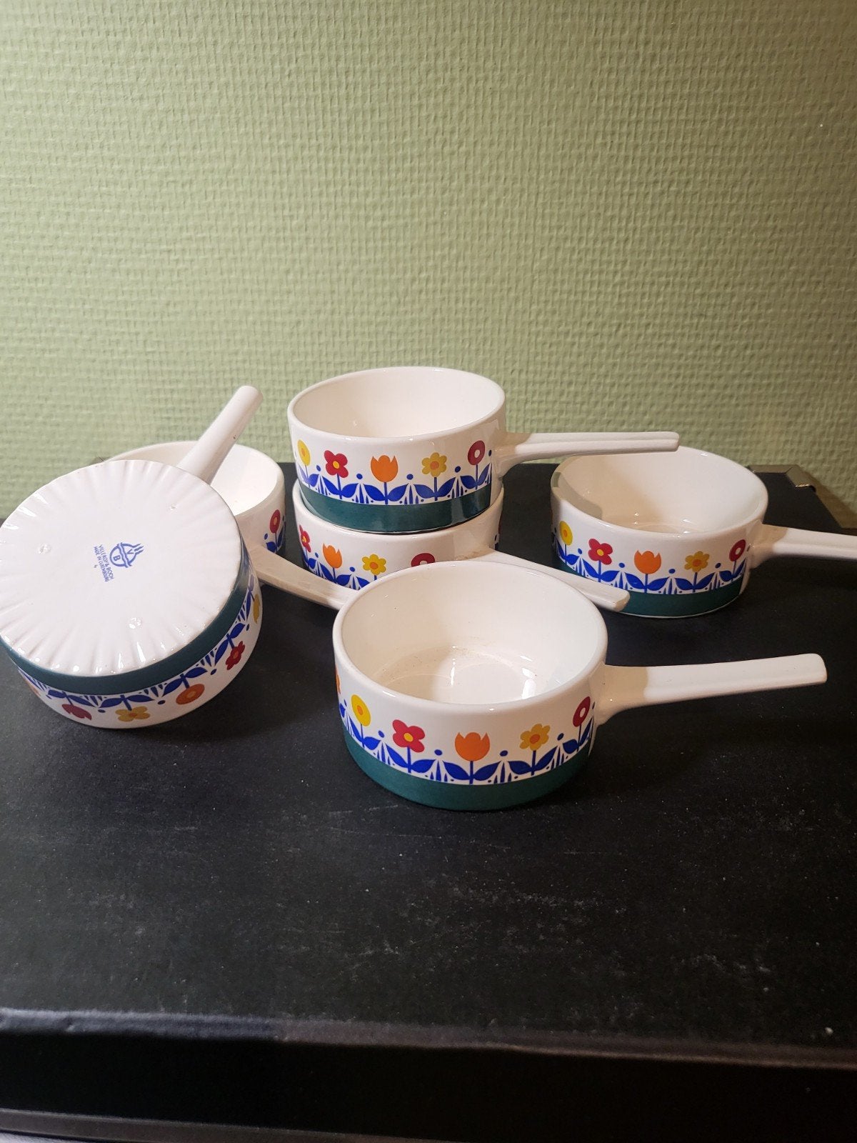 Boch Villeroy & boch vintage porselein 6 kommen met steel, Antiek en Kunst, Ophalen