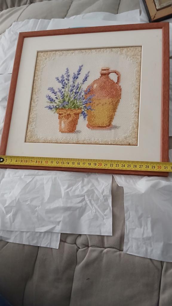 Tableau broderie point de croix lavande encadré en bois 31 c, Enlèvement ou Envoi
