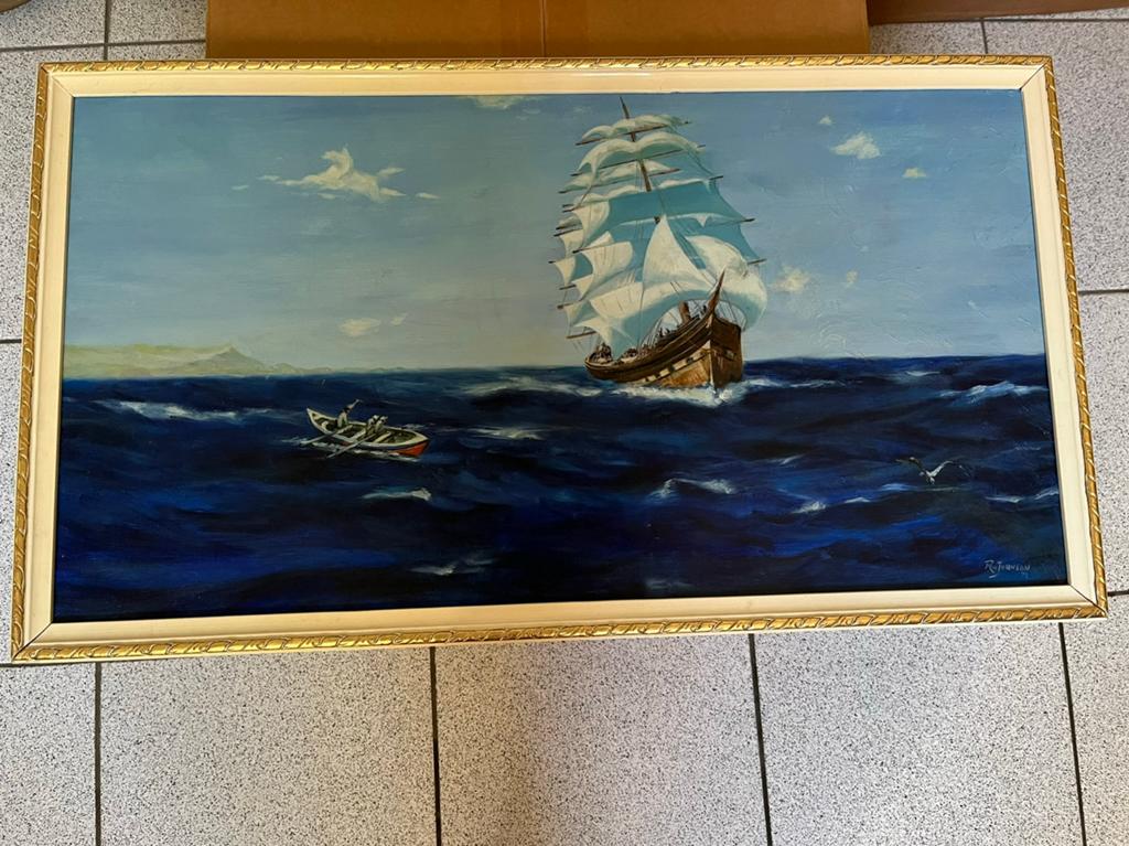 Schilderij van een zeezicht, Johnson., Antiek en Kunst, Ophalen of Verzenden