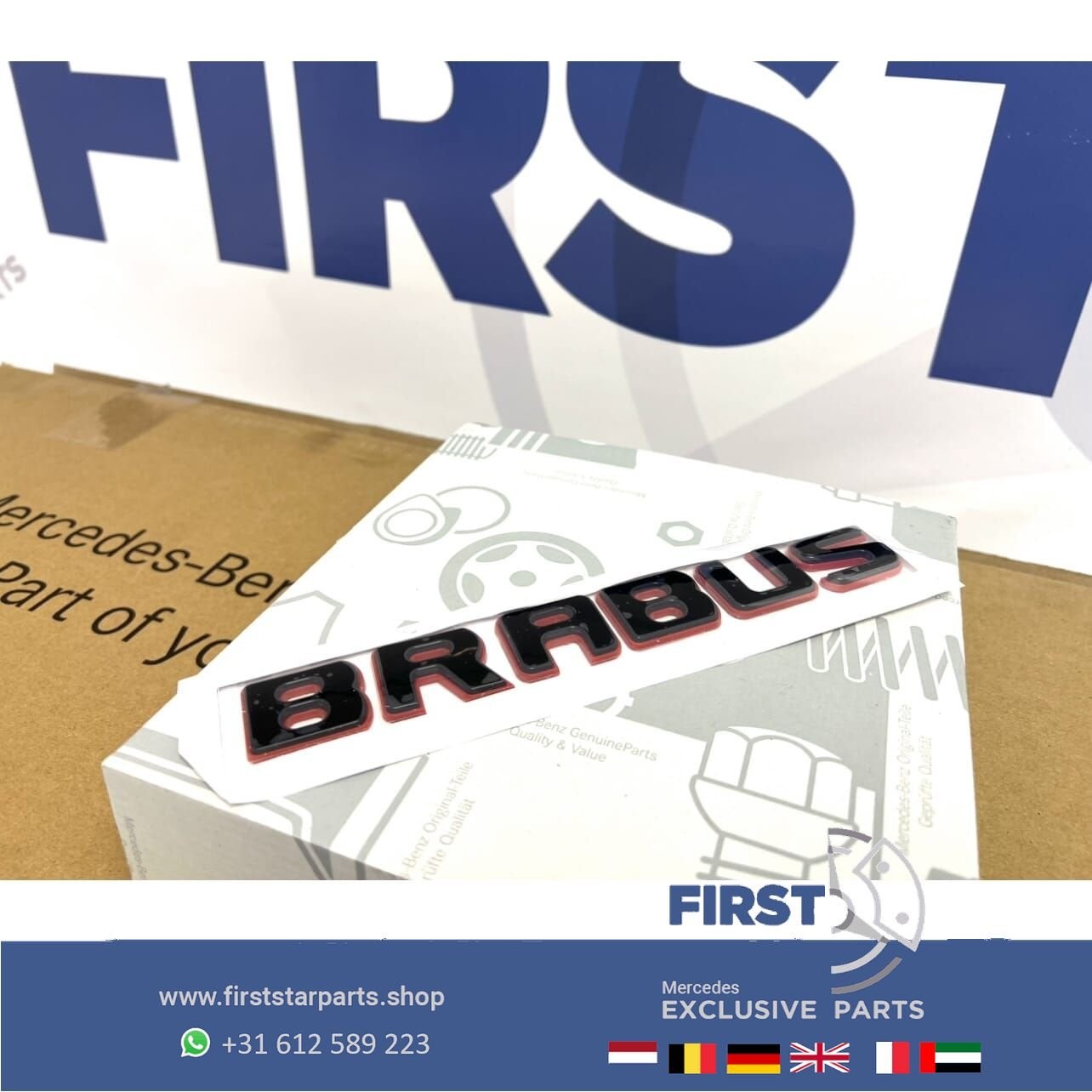 BRABUS ROCKET LOGO ACHTERKLEP LOGO ZWART ROOD LETTERS Merced, Arrière, Utilisé, -, -