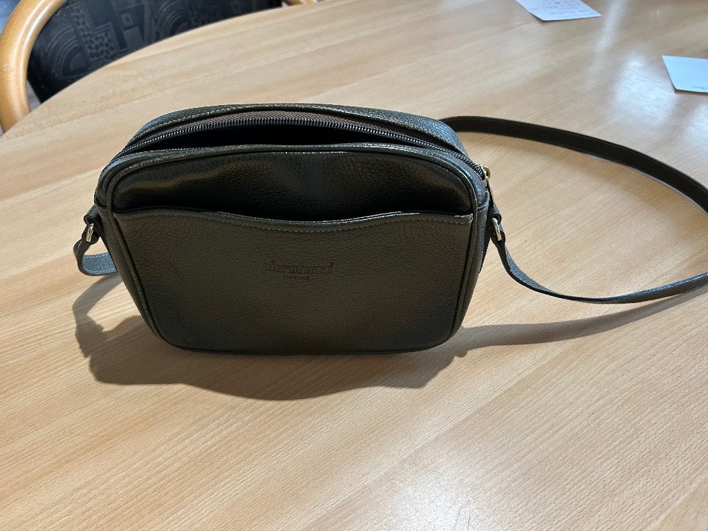 Leder handtas Pierotucci Firenze donker groen, Handtassen en Accessoires, Tassen | Damestassen, Ophalen, Gebruikt, Groen, Handtas