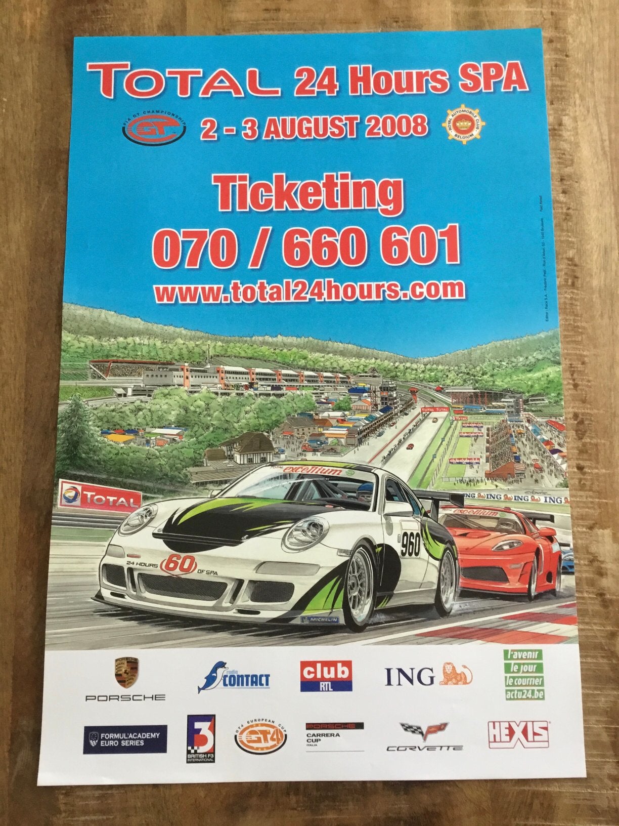 Affiche des 24 heures de Spa Francorchamps 2008, Enlèvement ou Envoi, Comme neuf