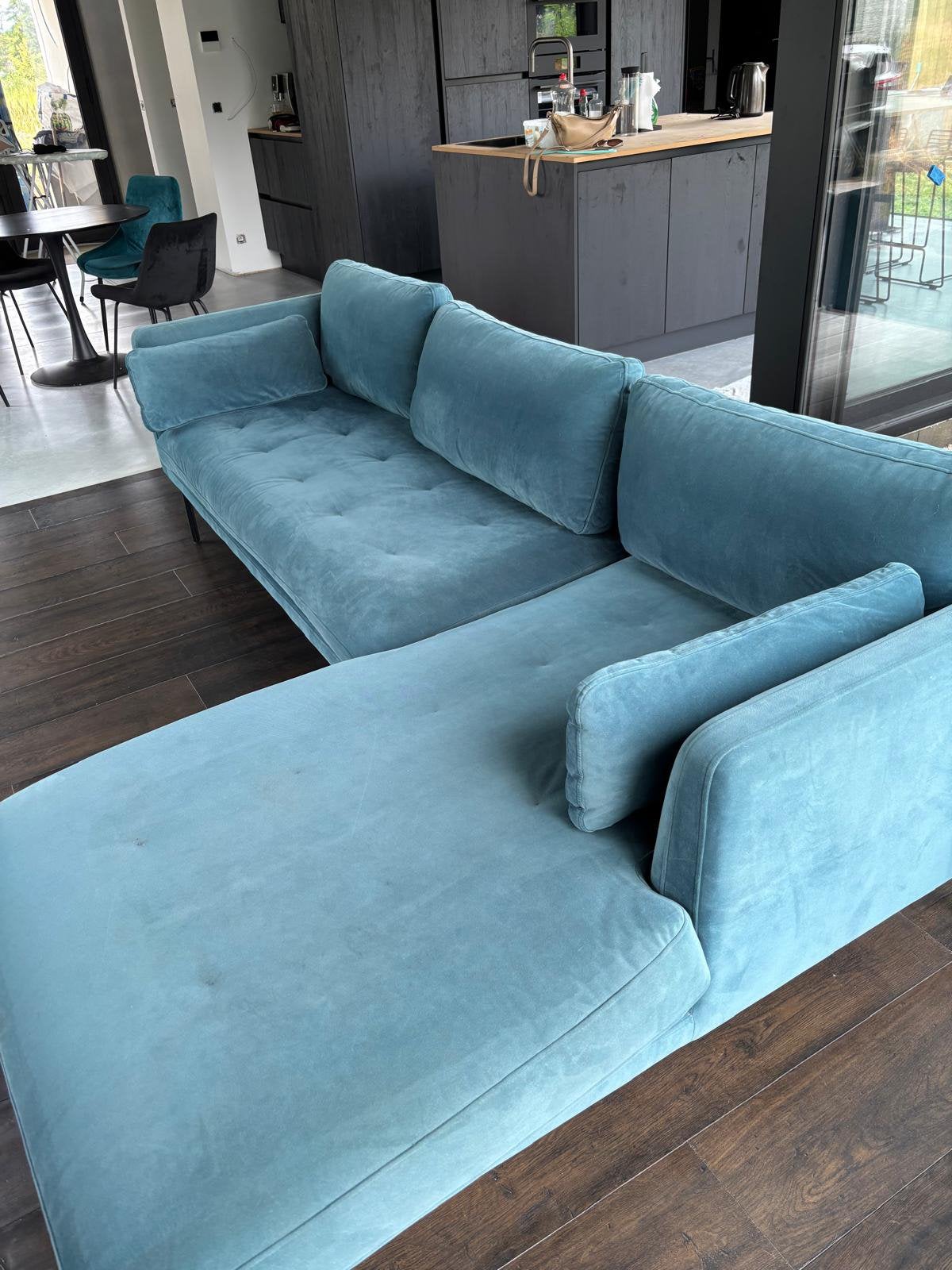 Hoeksalon, zetel, sofa, petrolblauw, goede staat, Enlèvement, Utilisé, Tissus, 300 cm ou plus