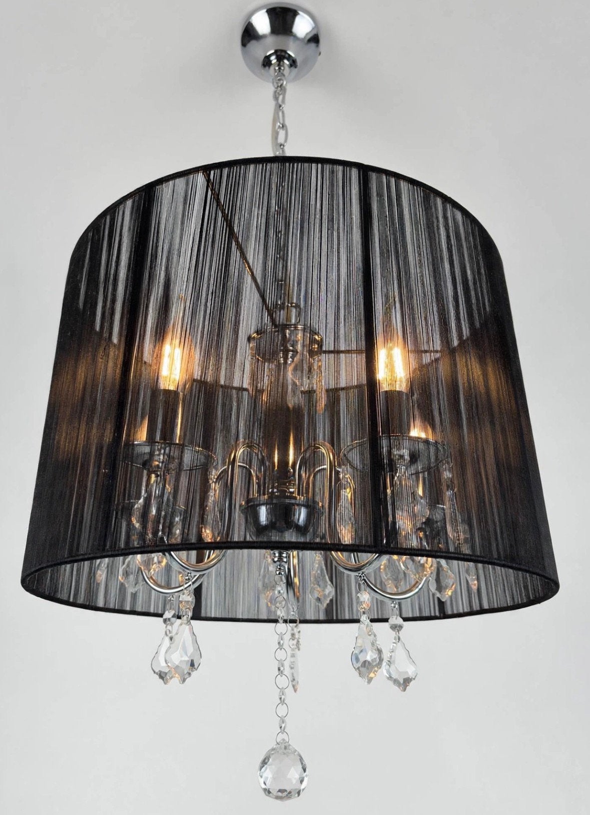 Luxe Zwarte Luster / Chandelier met Kristallen - Drum Shade, Huis en Inrichting, Lampen | Kroonluchters, Ophalen, Zo goed als nieuw